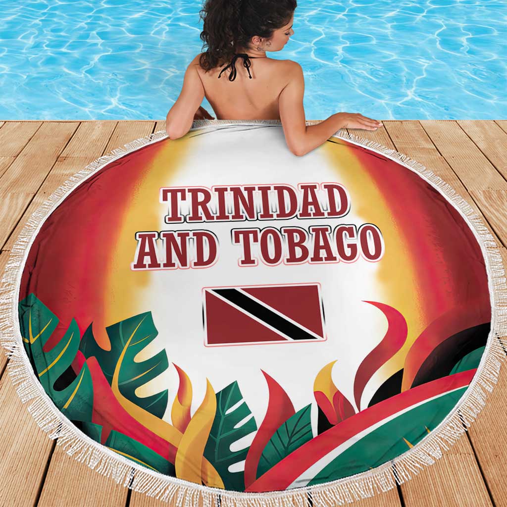 Trinidad and Tobago Scarlet Ibis Beach Blanket with Tropical Leaves and National Flag Design TS04