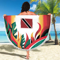 Trinidad and Tobago Scarlet Ibis Beach Blanket with Tropical Leaves and National Flag Design TS04