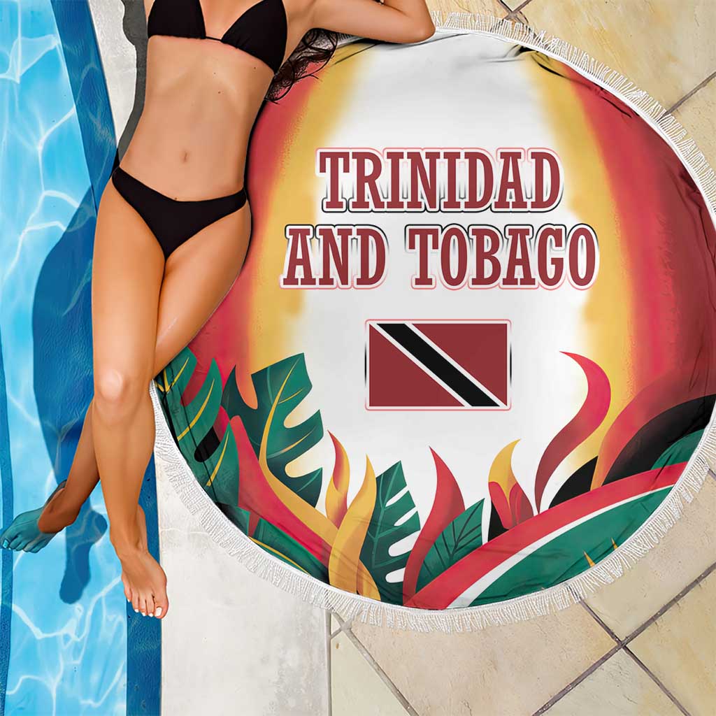 Trinidad and Tobago Scarlet Ibis Beach Blanket with Tropical Leaves and National Flag Design TS04