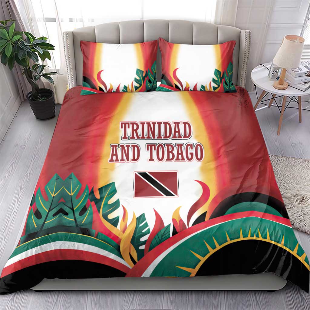 Trinidad and Tobago Scarlet Ibis Bedding Set with Tropical Leaves and National Flag Design TS04