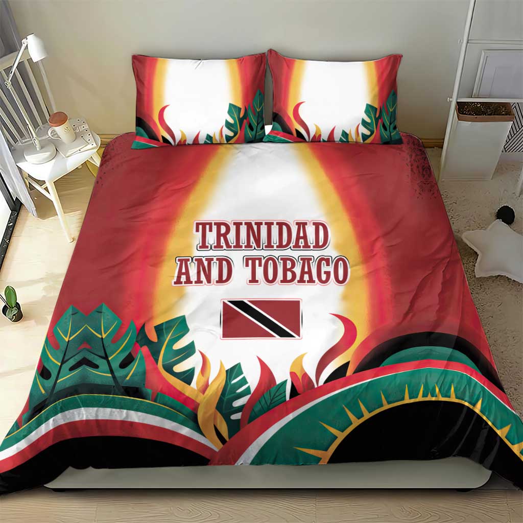 Trinidad and Tobago Scarlet Ibis Bedding Set with Tropical Leaves and National Flag Design TS04