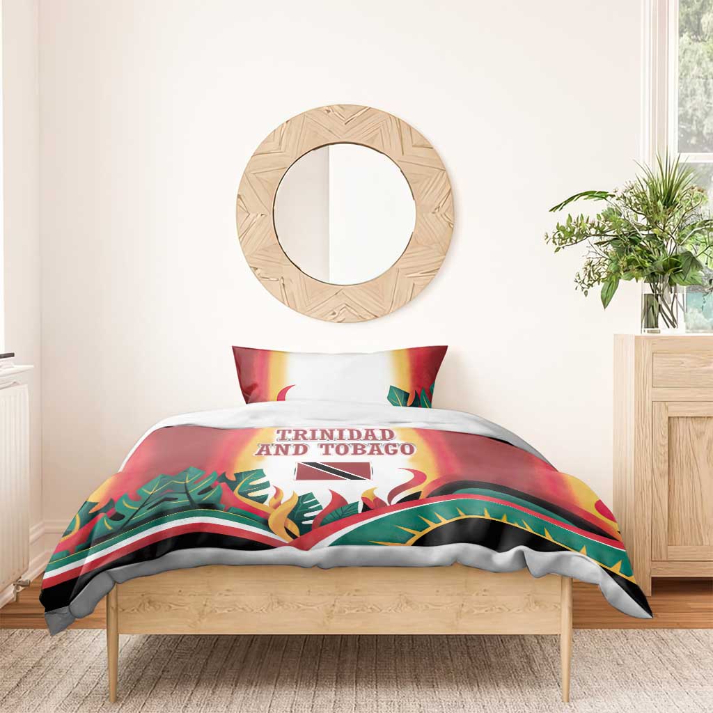 Trinidad and Tobago Scarlet Ibis Bedding Set with Tropical Leaves and National Flag Design TS04