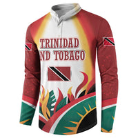 Trinidad and Tobago Scarlet Ibis Button Sweatshirt with Tropical Leaves and National Flag Design TS04