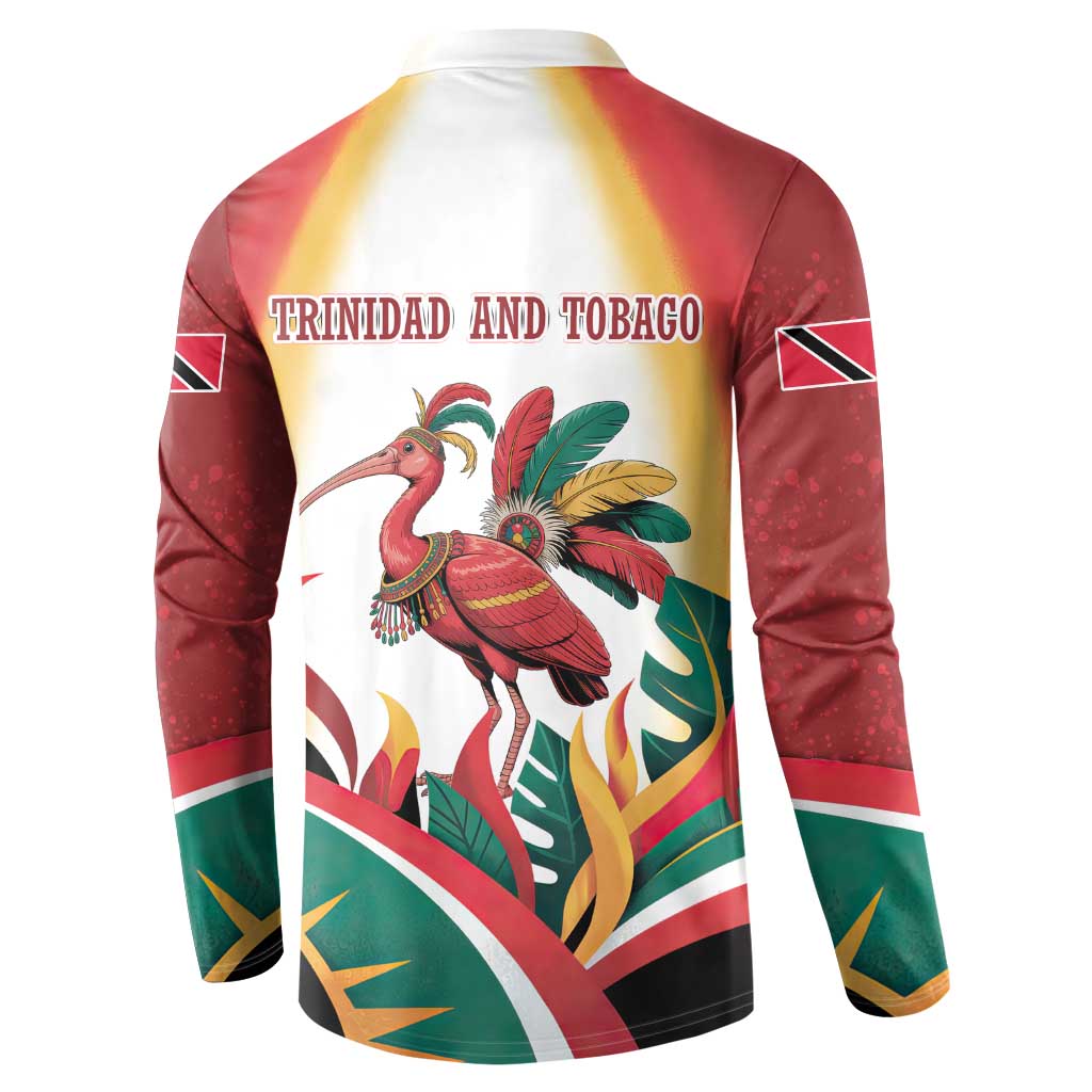 Trinidad and Tobago Scarlet Ibis Button Sweatshirt with Tropical Leaves and National Flag Design TS04