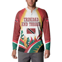 Trinidad and Tobago Scarlet Ibis Button Sweatshirt with Tropical Leaves and National Flag Design TS04