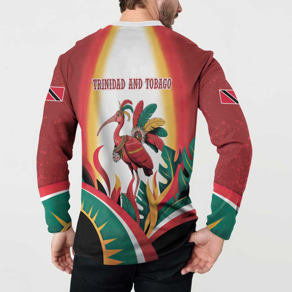 Trinidad and Tobago Scarlet Ibis Button Sweatshirt with Tropical Leaves and National Flag Design TS04