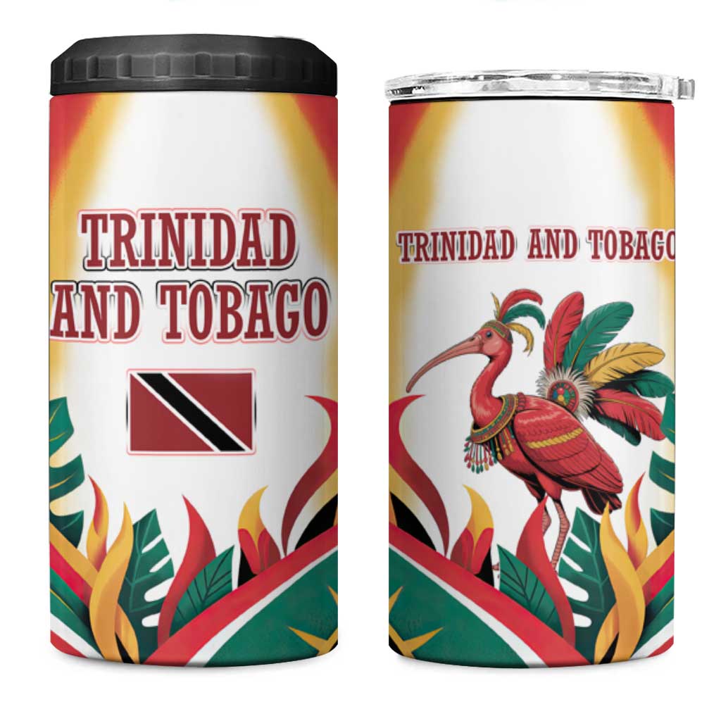 Trinidad and Tobago Scarlet Ibis 4 in 1 Can Cooler Tumbler with Tropical Leaves and National Flag Design TS04