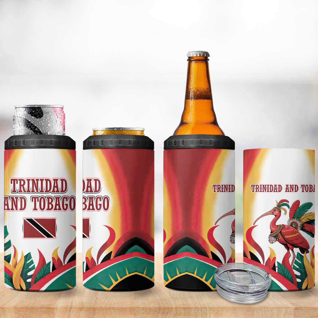 Trinidad and Tobago Scarlet Ibis 4 in 1 Can Cooler Tumbler with Tropical Leaves and National Flag Design TS04