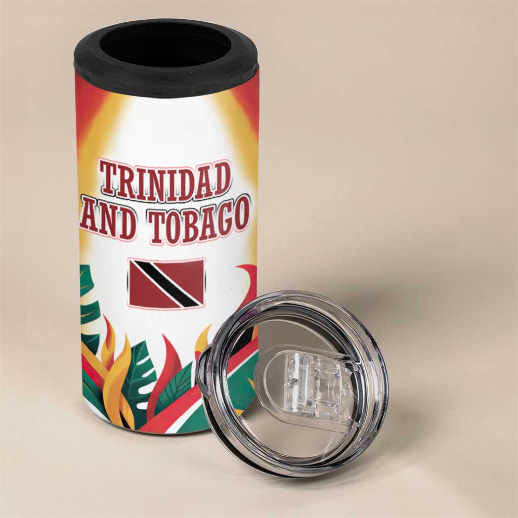 Trinidad and Tobago Scarlet Ibis 4 in 1 Can Cooler Tumbler with Tropical Leaves and National Flag Design TS04