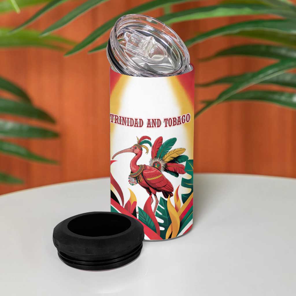 Trinidad and Tobago Scarlet Ibis 4 in 1 Can Cooler Tumbler with Tropical Leaves and National Flag Design TS04