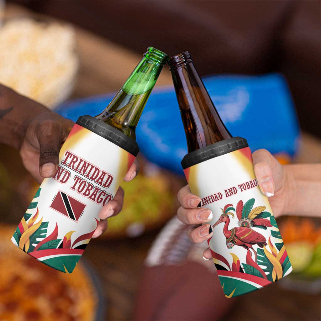 Trinidad and Tobago Scarlet Ibis 4 in 1 Can Cooler Tumbler with Tropical Leaves and National Flag Design TS04