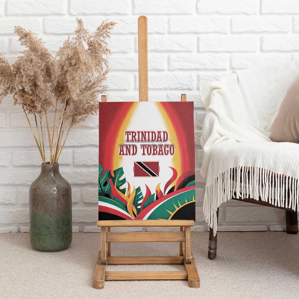 Trinidad and Tobago Scarlet Ibis Canvas Wall Art with Tropical Leaves and National Flag Design TS04