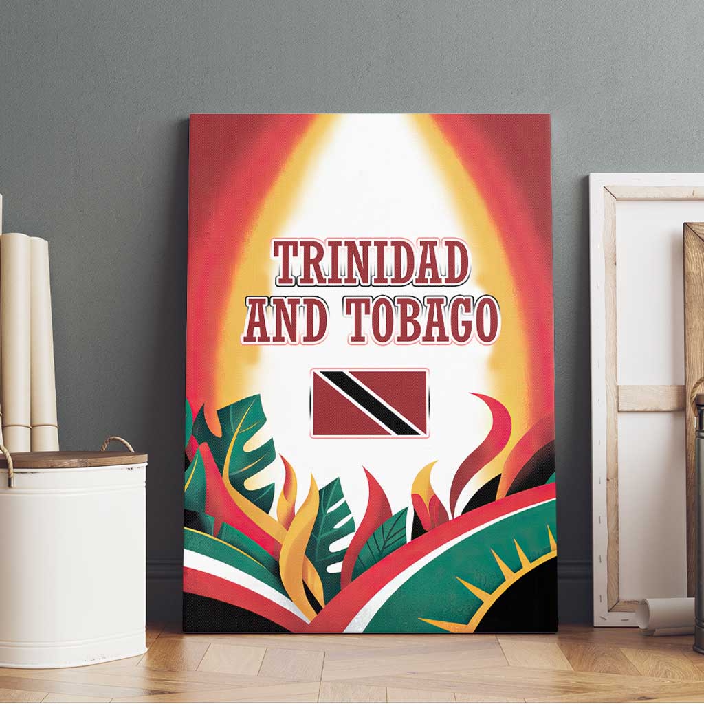 Trinidad and Tobago Scarlet Ibis Canvas Wall Art with Tropical Leaves and National Flag Design TS04