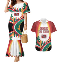 Trinidad and Tobago Scarlet Ibis Couples Matching Mermaid Dress and Hawaiian Shirt with Tropical Leaves and National Flag Design TS04
