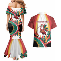 Trinidad and Tobago Scarlet Ibis Couples Matching Mermaid Dress and Hawaiian Shirt with Tropical Leaves and National Flag Design TS04