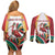 Trinidad and Tobago Scarlet Ibis Couples Matching Off Shoulder Short Dress and Long Sleeve Button Shirt with Tropical Leaves and National Flag Design TS04
