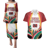 Trinidad and Tobago Scarlet Ibis Couples Matching Puletasi and Hawaiian Shirt with Tropical Leaves and National Flag Design TS04