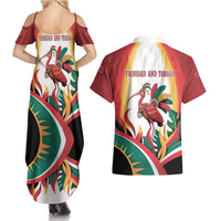 Trinidad and Tobago Scarlet Ibis Couples Matching Summer Maxi Dress and Hawaiian Shirt with Tropical Leaves and National Flag Design TS04