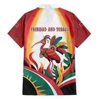 Trinidad and Tobago Scarlet Ibis Family Matching Long Sleeve Bodycon Dress and Hawaiian Shirt with Tropical Leaves and National Flag Design TS04