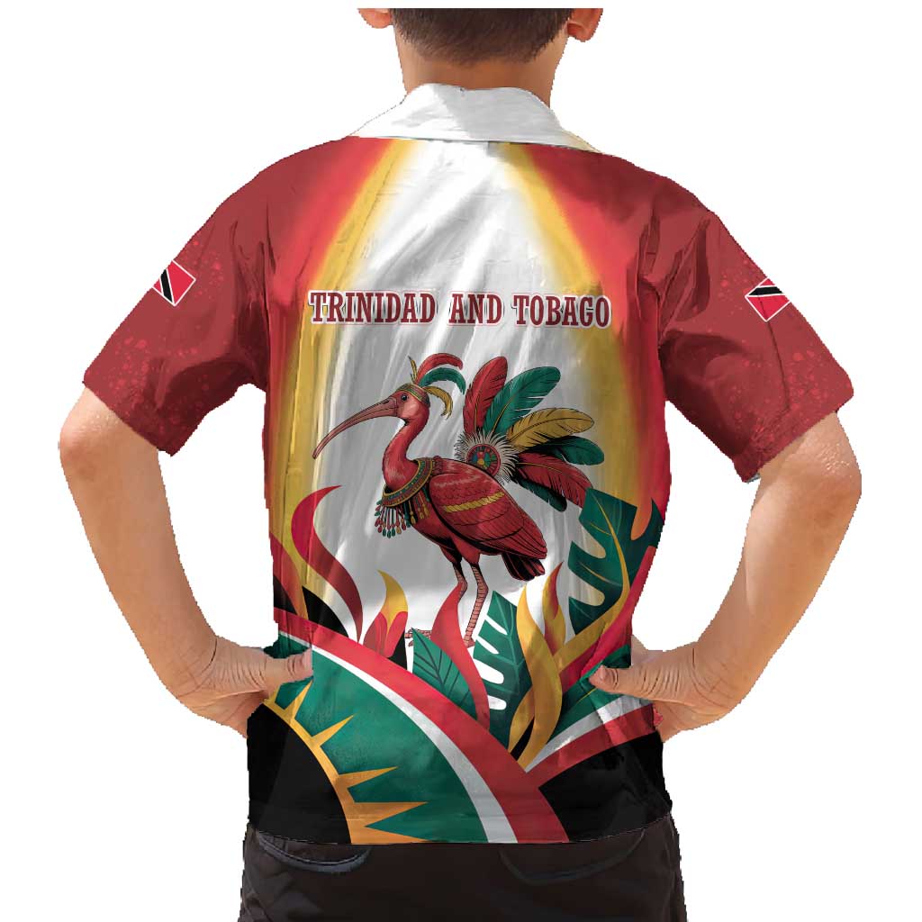 Trinidad and Tobago Scarlet Ibis Family Matching Mermaid Dress and Hawaiian Shirt with Tropical Leaves and National Flag Design TS04
