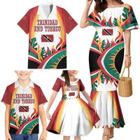 Trinidad and Tobago Scarlet Ibis Family Matching Mermaid Dress and Hawaiian Shirt with Tropical Leaves and National Flag Design TS04