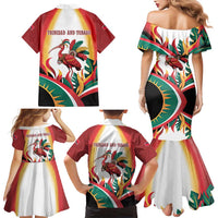 Trinidad and Tobago Scarlet Ibis Family Matching Mermaid Dress and Hawaiian Shirt with Tropical Leaves and National Flag Design TS04