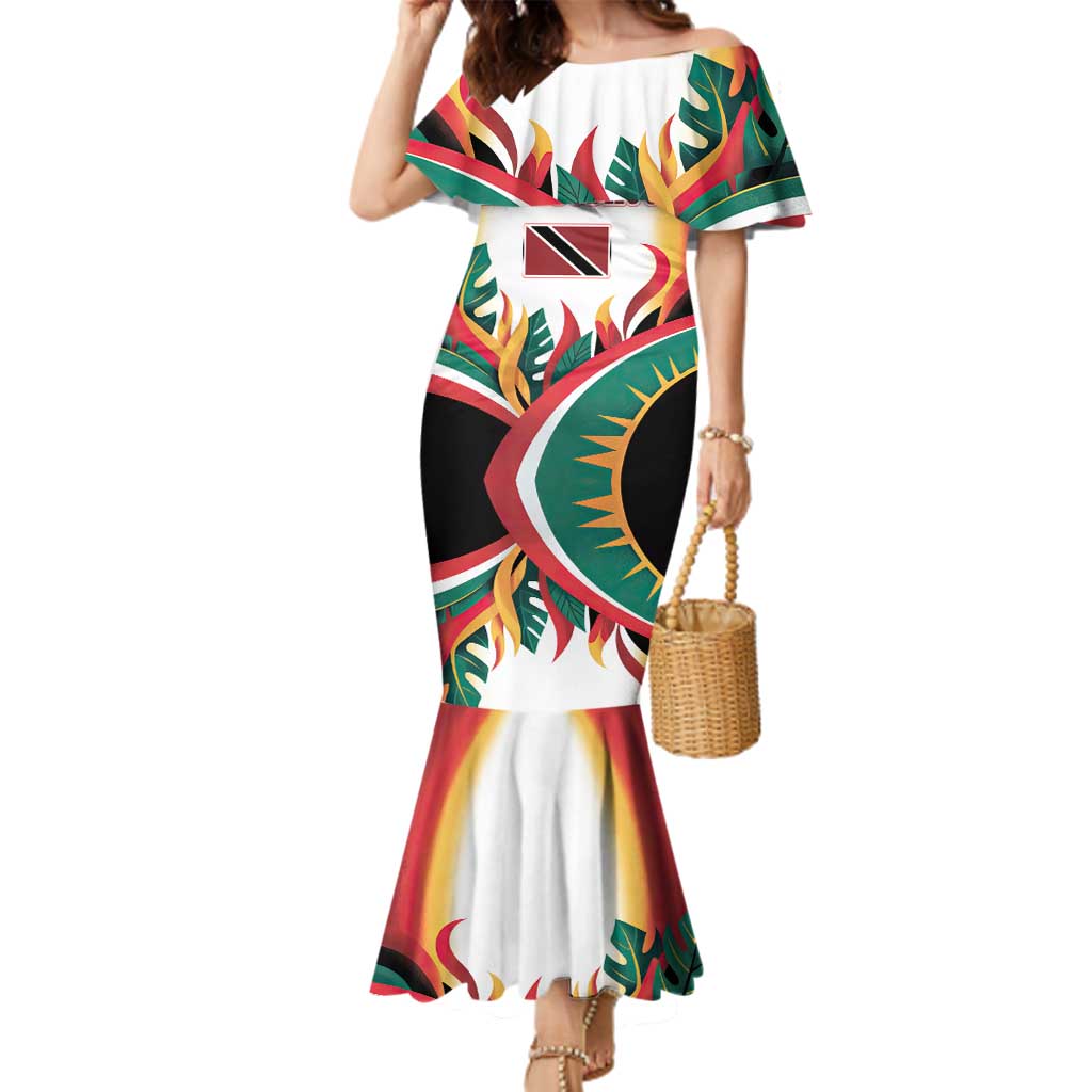 Trinidad and Tobago Scarlet Ibis Family Matching Mermaid Dress and Hawaiian Shirt with Tropical Leaves and National Flag Design TS04