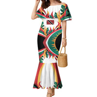 Trinidad and Tobago Scarlet Ibis Family Matching Mermaid Dress and Hawaiian Shirt with Tropical Leaves and National Flag Design TS04