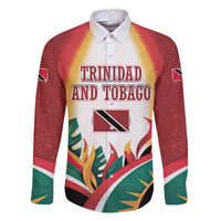 Trinidad and Tobago Scarlet Ibis Family Matching Off The Shoulder Long Sleeve Dress and Hawaiian Shirt with Tropical Leaves and National Flag Design TS04