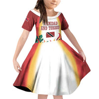 Trinidad and Tobago Scarlet Ibis Family Matching Off Shoulder Short Dress and Hawaiian Shirt with Tropical Leaves and National Flag Design TS04