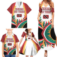 Trinidad and Tobago Scarlet Ibis Family Matching Summer Maxi Dress and Hawaiian Shirt with Tropical Leaves and National Flag Design TS04