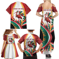 Trinidad and Tobago Scarlet Ibis Family Matching Summer Maxi Dress and Hawaiian Shirt with Tropical Leaves and National Flag Design TS04