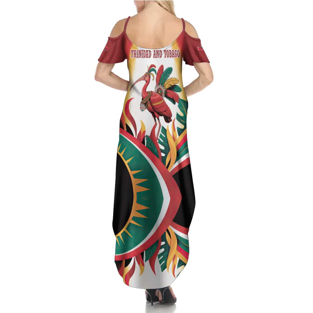 Trinidad and Tobago Scarlet Ibis Family Matching Summer Maxi Dress and Hawaiian Shirt with Tropical Leaves and National Flag Design TS04