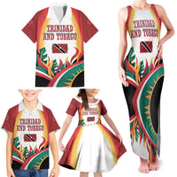 Trinidad and Tobago Scarlet Ibis Family Matching Tank Maxi Dress and Hawaiian Shirt with Tropical Leaves and National Flag Design TS04