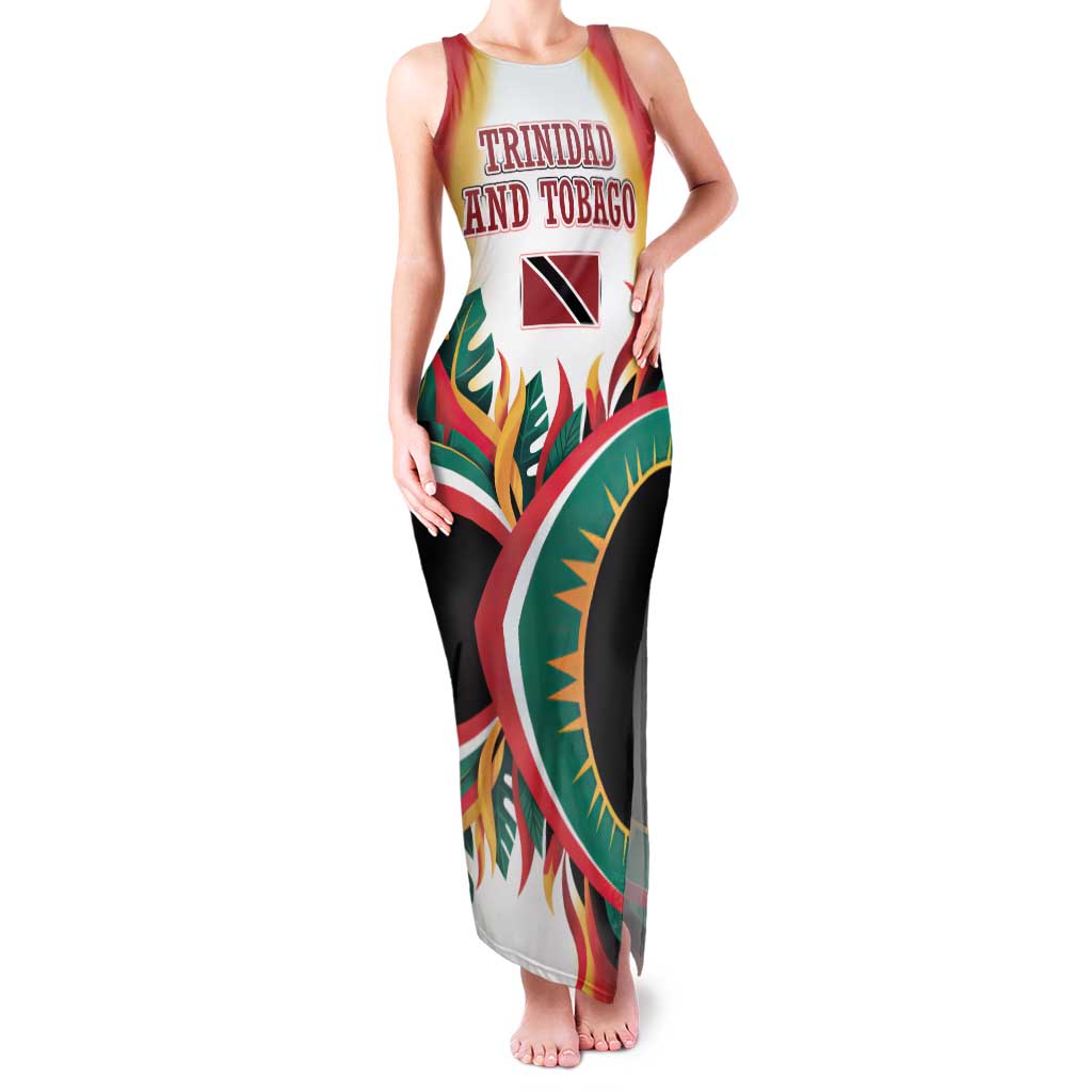 Trinidad and Tobago Scarlet Ibis Family Matching Tank Maxi Dress and Hawaiian Shirt with Tropical Leaves and National Flag Design TS04