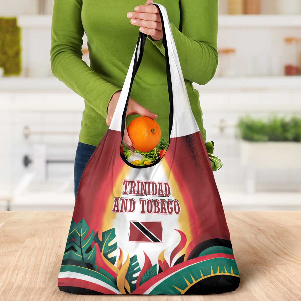 Trinidad and Tobago Scarlet Ibis Grocery Bag with Tropical Leaves and National Flag Design TS04