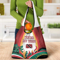 Trinidad and Tobago Scarlet Ibis Grocery Bag with Tropical Leaves and National Flag Design TS04