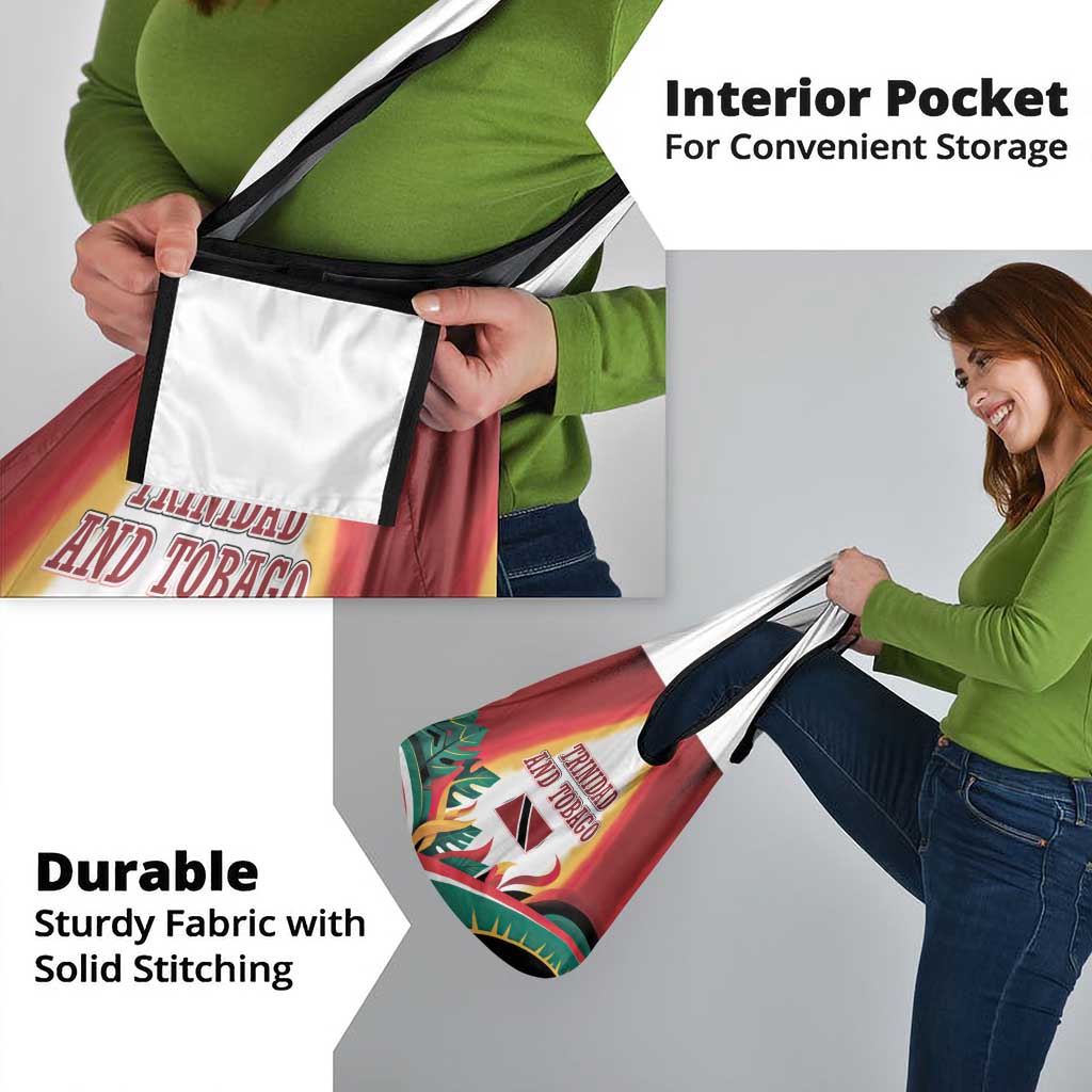 Trinidad and Tobago Scarlet Ibis Grocery Bag with Tropical Leaves and National Flag Design TS04