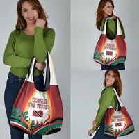 Trinidad and Tobago Scarlet Ibis Grocery Bag with Tropical Leaves and National Flag Design TS04