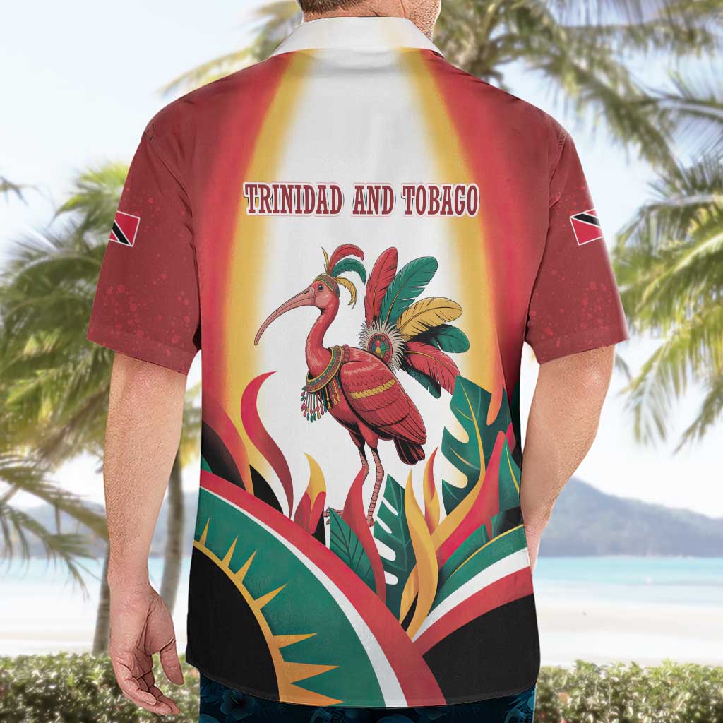 Trinidad and Tobago Scarlet Ibis Hawaiian Shirt with Tropical Leaves and National Flag Design TS04