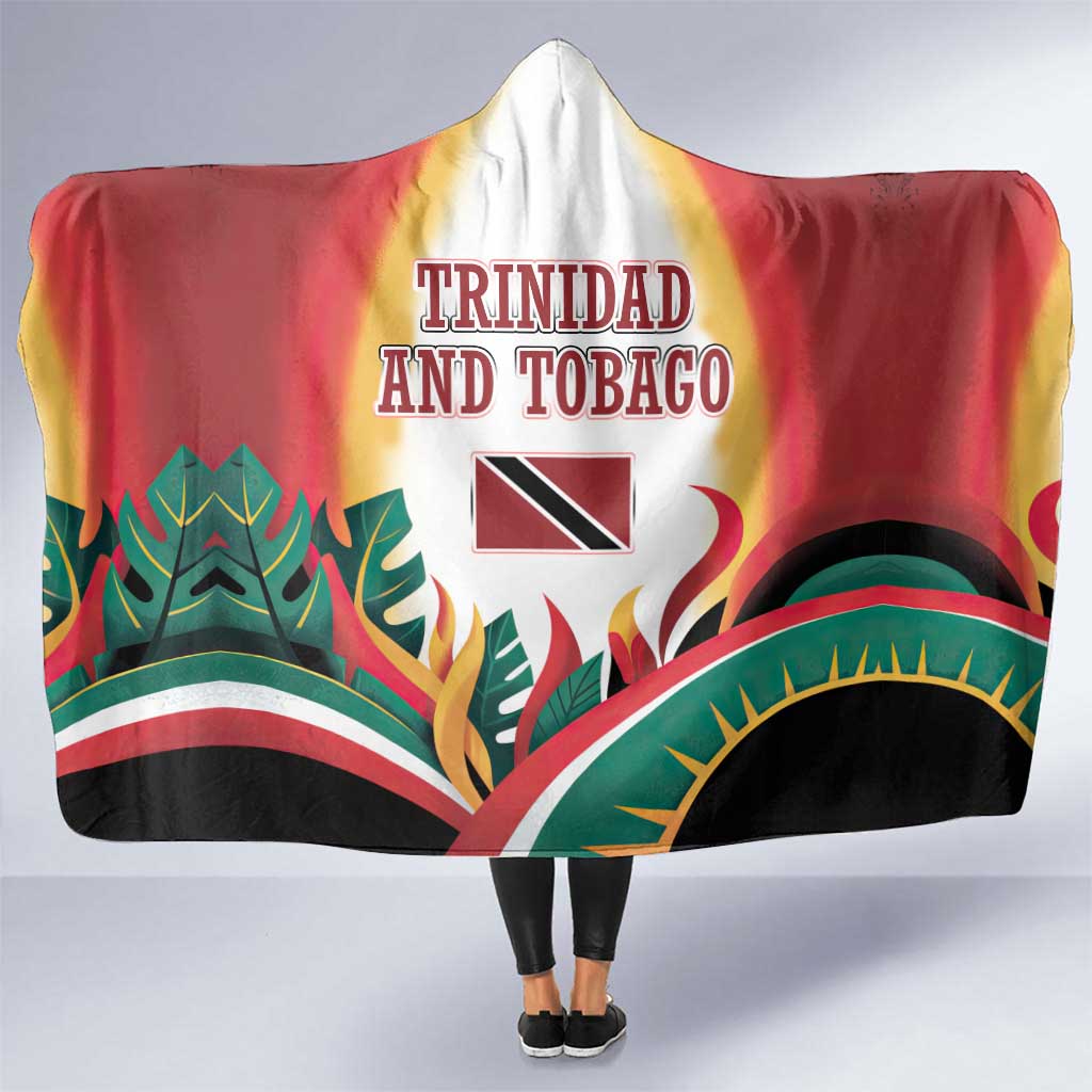 Trinidad and Tobago Scarlet Ibis Hooded Blanket with Tropical Leaves and National Flag Design TS04