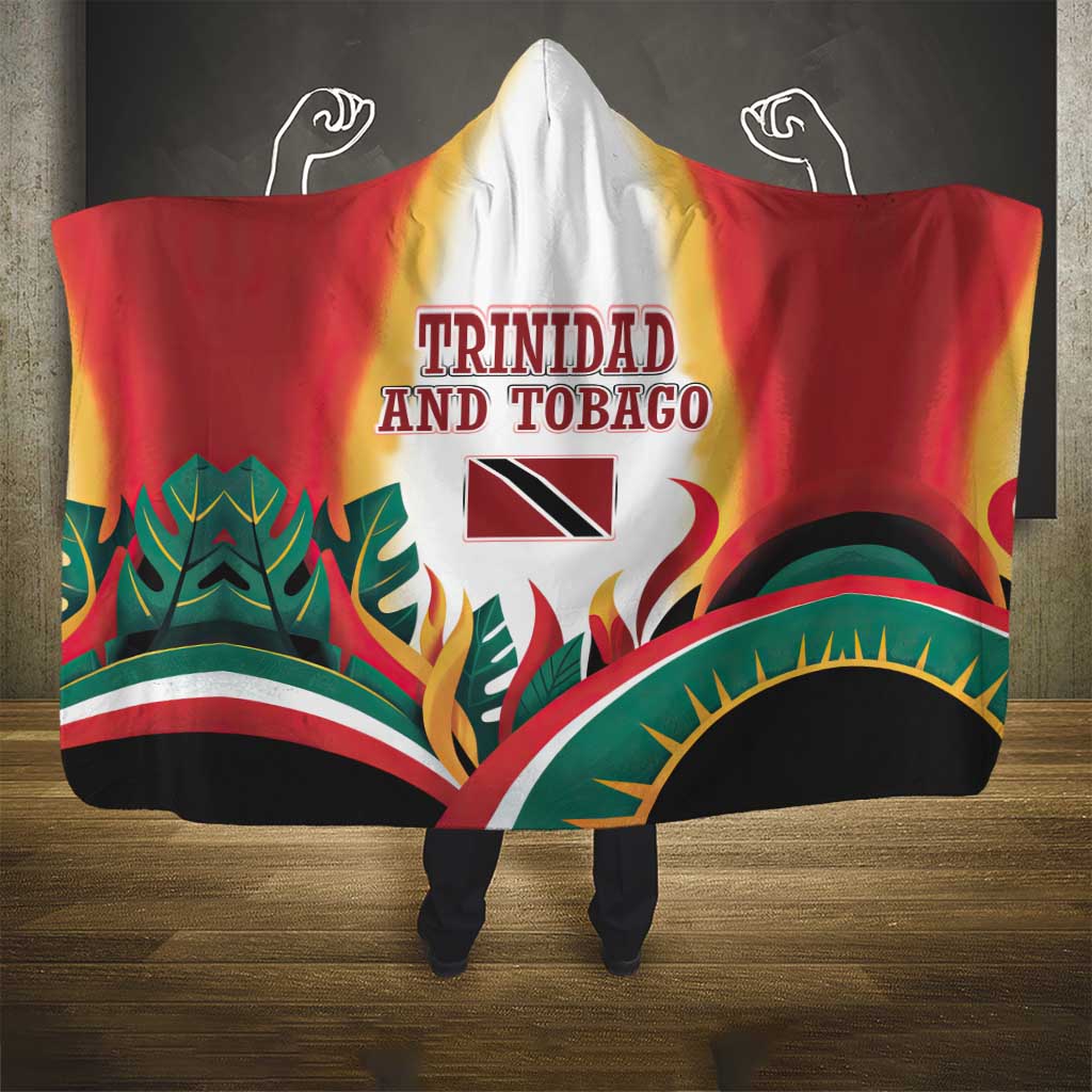 Trinidad and Tobago Scarlet Ibis Hooded Blanket with Tropical Leaves and National Flag Design TS04