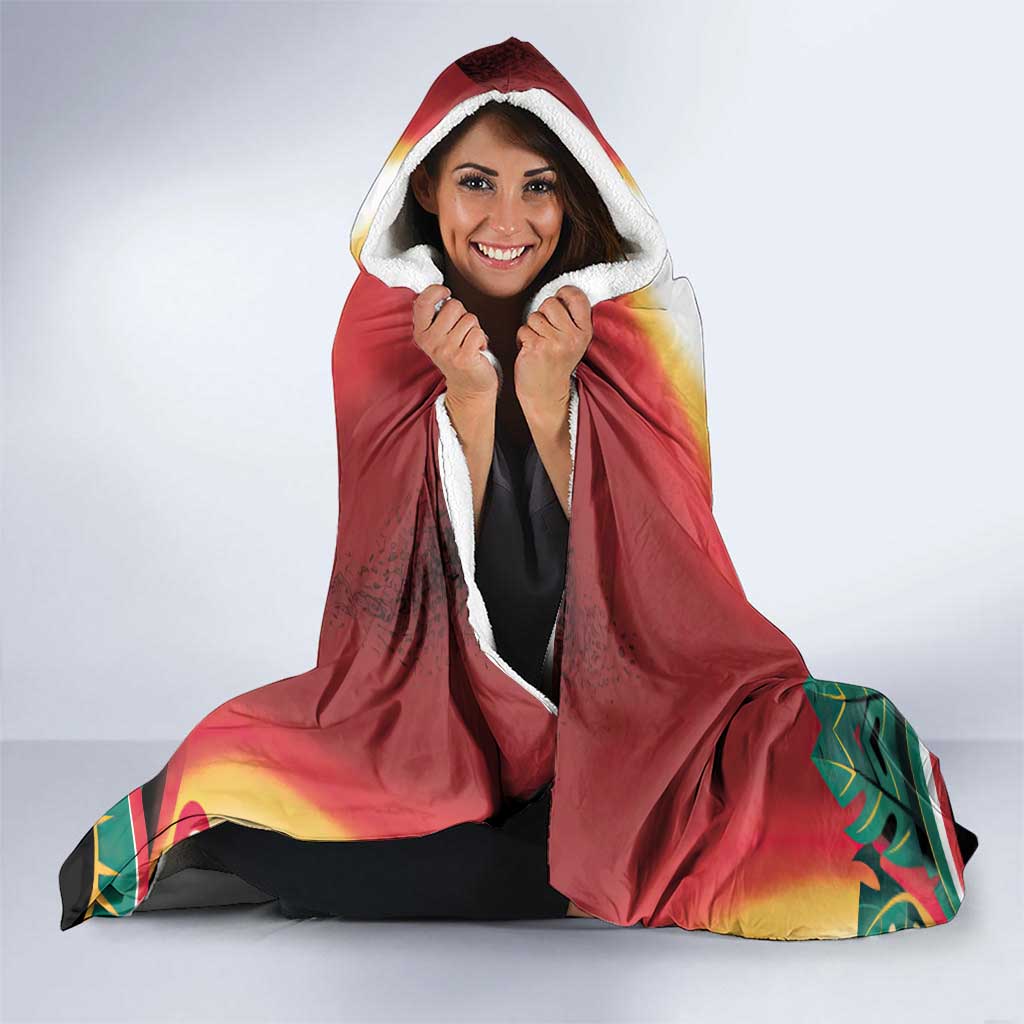 Trinidad and Tobago Scarlet Ibis Hooded Blanket with Tropical Leaves and National Flag Design TS04
