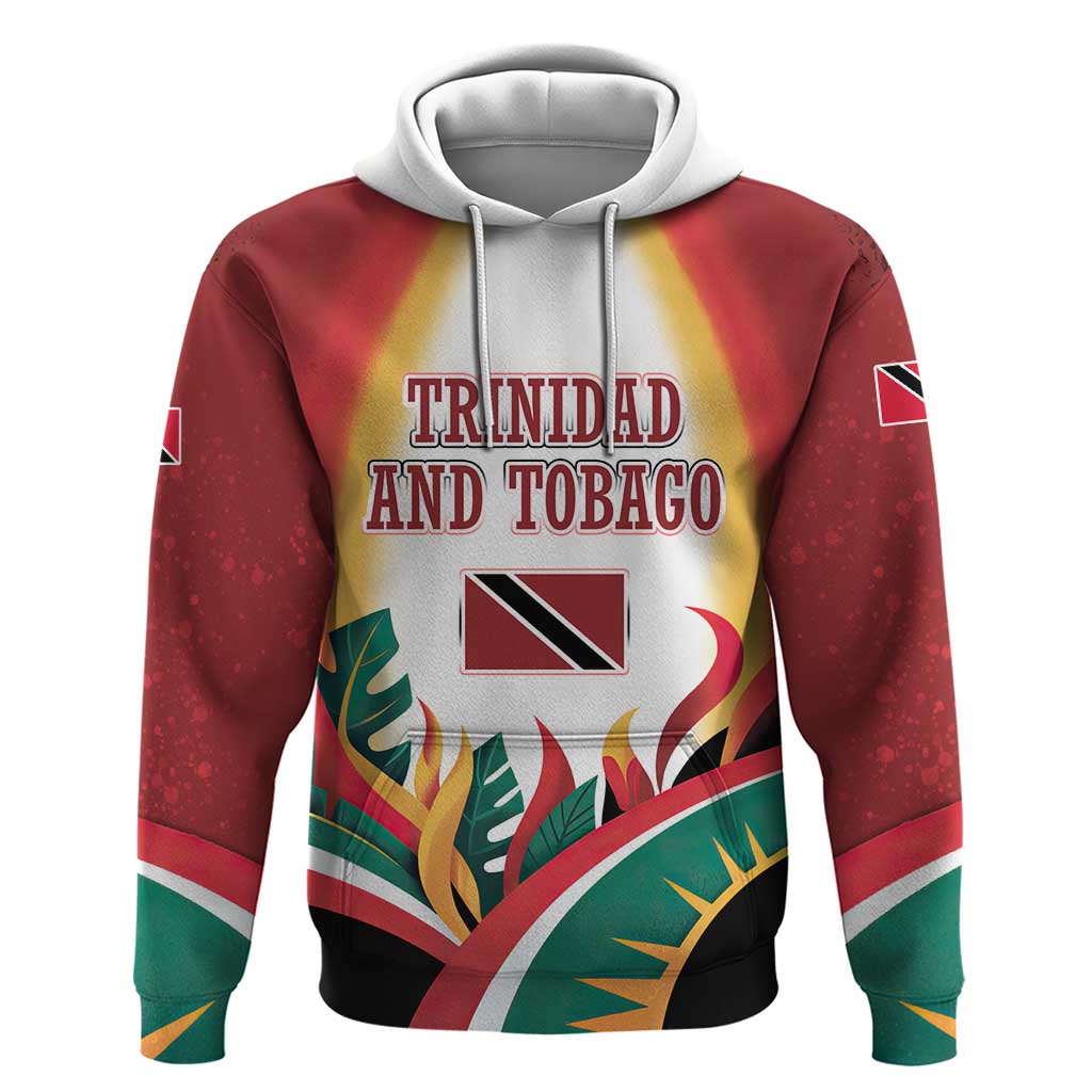 Trinidad and Tobago Scarlet Ibis Hoodie with Tropical Leaves and National Flag Design TS04