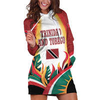 Trinidad and Tobago Scarlet Ibis Hoodie Dress with Tropical Leaves and National Flag Design TS04