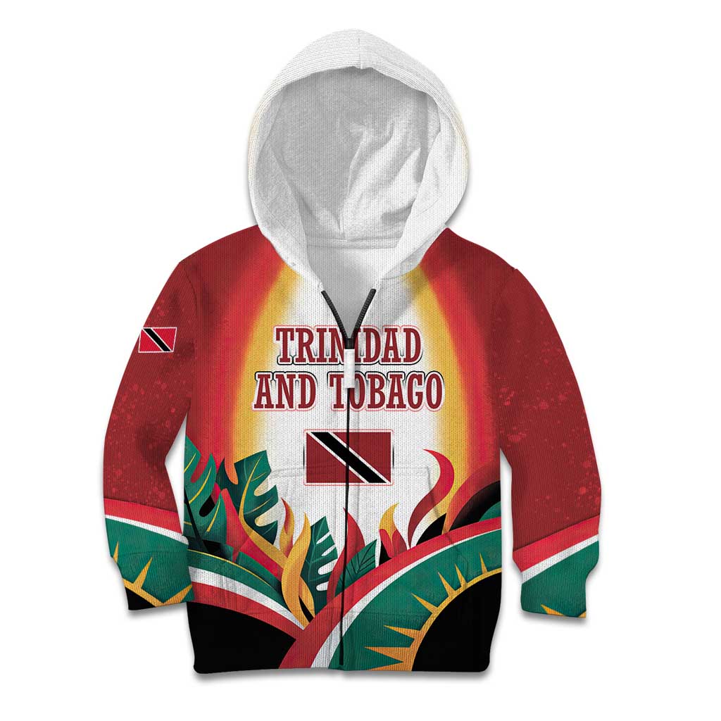 Trinidad and Tobago Scarlet Ibis Kid Hoodie with Tropical Leaves and National Flag Design TS04