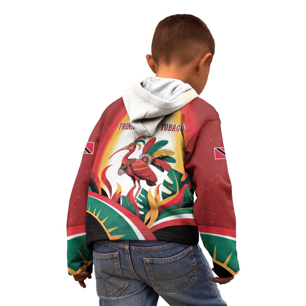 Trinidad and Tobago Scarlet Ibis Kid Hoodie with Tropical Leaves and National Flag Design TS04