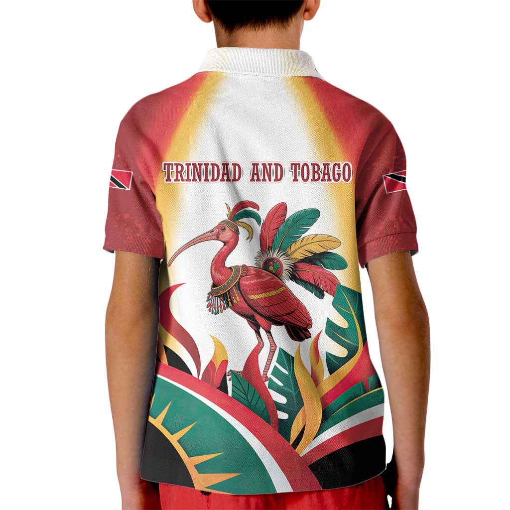 Trinidad and Tobago Scarlet Ibis Kid Polo Shirt with Tropical Leaves and National Flag Design TS04