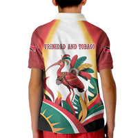 Trinidad and Tobago Scarlet Ibis Kid Polo Shirt with Tropical Leaves and National Flag Design TS04