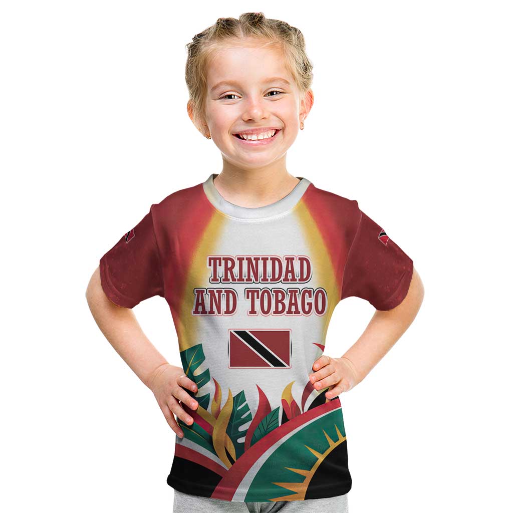 Trinidad and Tobago Scarlet Ibis Kid T Shirt with Tropical Leaves and National Flag Design TS04